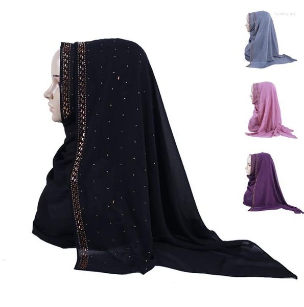 Produit de vêtements ethniques diamant mousseline de soie femmes longue Hijab écharpe musulmane dame casquettes Islam turc Turban châle foulards