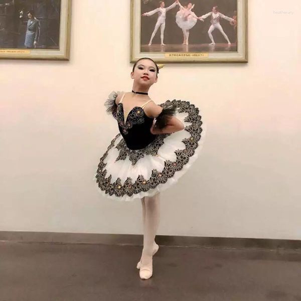 Ropa étnica Falda de ballet profesional Mujer Blanco y negro Traje de actuación Swan Lake Gasa Tutu Etapa