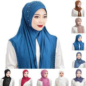 Etnische kleding Pull On Ready Wear Instant Hijab Moslimvrouwen tulband Islamitische Arabische hoed Hoge kwaliteit kralen sjaal Headwrap Niqab gebedssjaal