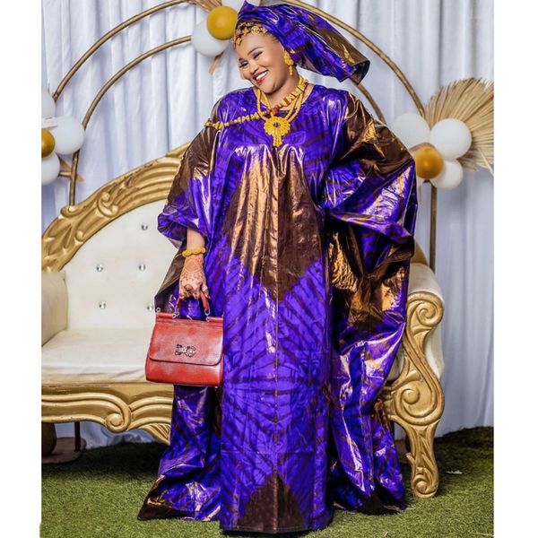 Ropa étnica Vestidos africanos púrpuras para mujeres Fiesta de bodas tradicional Riche Dashiki Robe Vestidos de noche impresos con bufanda 230818