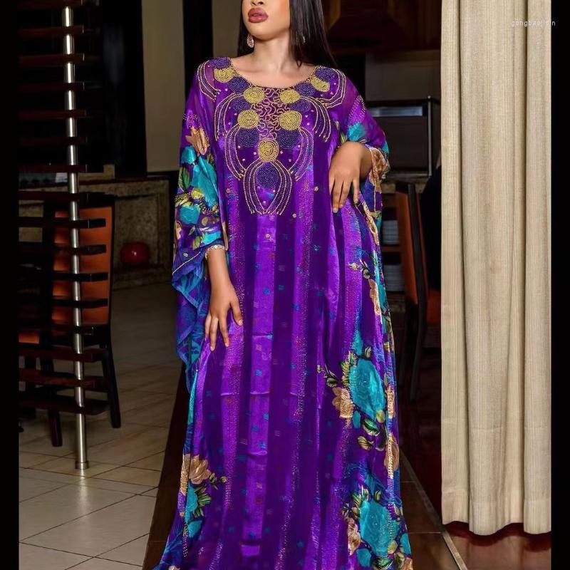 Etnische Kleding Paarse Jurk Vrouwen Kurtas Brilliant Print Gewaad Afrikaanse Traditionele Bruiloft