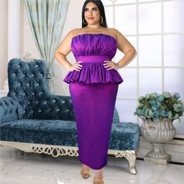 Vêtements ethniques Purple Elegant Party Robes africaines pour femmes Summer Sexy Tube Tube Top sans manches plissée longue robe maxi robe grande