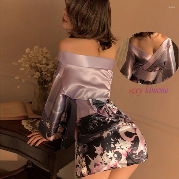 Vêtements ethniques Violet Rose Japonais Kimono Costumes Pour Femmes Kawaii Lingerie Sexy Robes Cosplay Ceinture De Style Traditionnel Pyjamas Doux