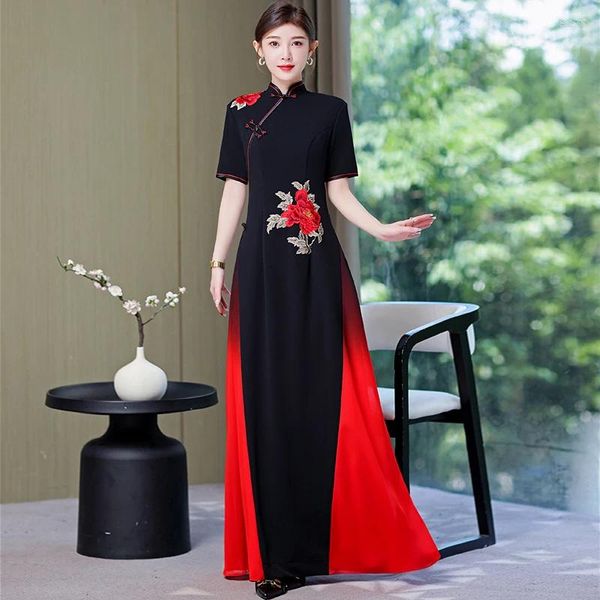 Vêtements ethniques Qipao Haut de gamme Style chinois amélioré Été Cheongsam Ao Dai Vietnam Robe traditionnelle Femme de luxe Soirée