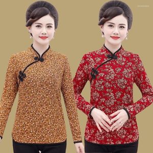 Vêtements Ethniques Qipao Printemps Et Été Mince Leggings À Manches Longues T-Shirt Couverture Du Ventre Cheongsam Amélioré Top Mère Installé Marée Florale