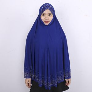 Etnische kleding Kwaliteit Gewoon moslimvrouwen Khimar met diamanten Islamitische Arabische zachte ademende niqab gebed hijab cap 100x90cm