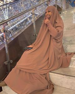 Vêtements ethniques Ramadan 2 pièces ensembles de vêtement de prière musulmane femmes Hijab Abaya Jilbab Maxi Robe Khimar Burqa islamique aérien arabe Robe ethnique