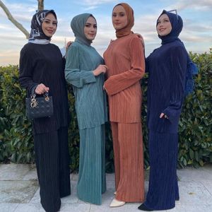Vêtements ethniques Ramadan 2 pièces ensemble femmes musulmanes Turquie Abaya Blouse pantalon à jambes larges caftan Eid costumes vêtements islamiques Femme Djellaba Musulman