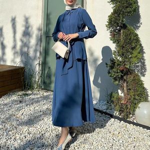 Vêtements ethniques Ramadan Abaya 2024 Femmes Hobe Couleur solide Tie élégante