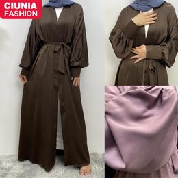 Vêtements ethniques Ramadan Abaya Dubaï Luxe Côtelé Satin Turquie Modesty Robe Élégante avec poches Kimono musulman Kaftan Islam Khimar Kebaya