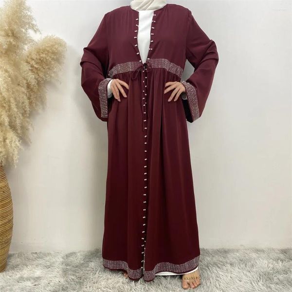 Ropa étnica Ramadán Abaya Dubai Diamantes de lujo Mangas Mujer musulmana Vestido Modestia Robe con bolsillos Turquía Kaftan Kimono Islámico