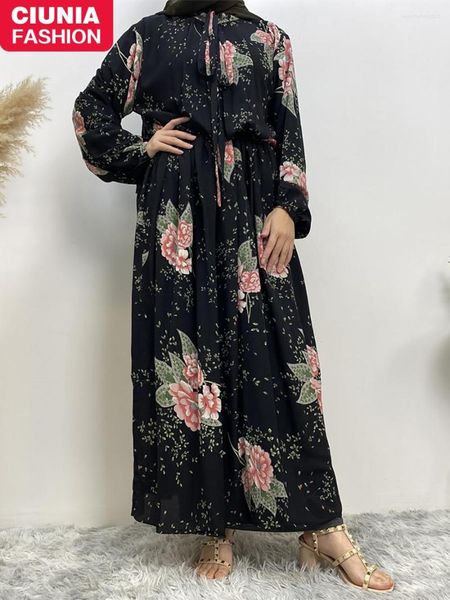 Ropa étnica Ramadán Abaya para mujer, vestido de mujer musulmana con estampado de gasa, Túnica modesta de Dubái, vestidos largos islámicos elegantes de verano de Turquía