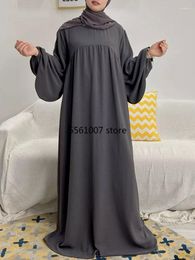 Etnische Kleding Ramadan Abaya Voor Vrouwen Effen Kleur Ballon Mouw Moslim Lange Jurk Hijab Gewaad Dubai Turkije Bescheidenheid Gebed Gesloten Abaya