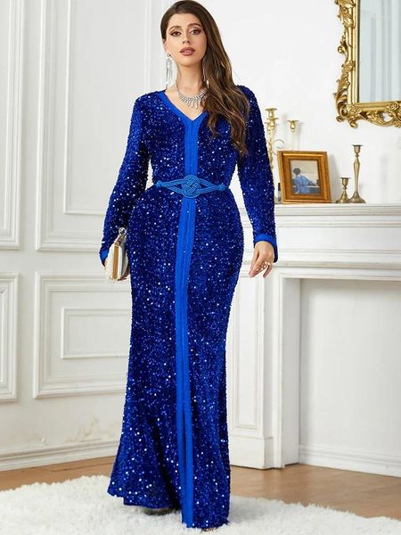 Vêtements ethniques Ramadan Abaya Kaftan pour femmes Velvet Paillettes Robes de soirée arabes Musulman Dubaï Robes Marocaine Eid Party Robe longue