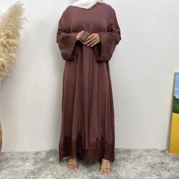 Vêtements ethniques Ramadan Abaya Femmes Musulman Dentelle Ceinturée Jalabiya Robe Arabe Dubaï Kaftan Islamique Maxi Robe Musulman Femme Caftan Robes
