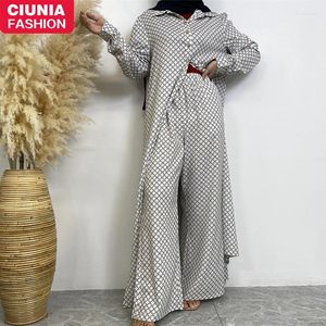 Etnische kleding Ramadan Abayas voor vrouwen Print Satin Cardigan met broek Turkije bescheidenheidsgewaad Sets Marokkaanse Caftan Woman Muslim Kaftan Kimono