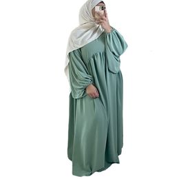 Etnische kleding Ramadan Ballon Mouw Abaya Muslim Modest Dres Crinke Hijab Robe Afrikaanse lange jurken Islam Dubai Plain Loose Kafatn 230324