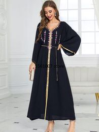 Etnische kleding Ramadan Zwart Abaya Dubai Turkije Islam Moslim Kaftan Modest Dress Robe Djellaba Femme Avondjurken voor vrouwen Vestido