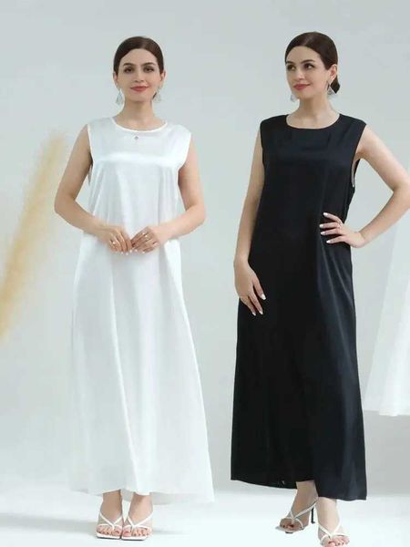 Vêtements ethniques Ramadan noir blanc ka satin abaya dubai vêtements de prière femme dinde islam robe musulmane caftan marocain robe femme musulmane t240510