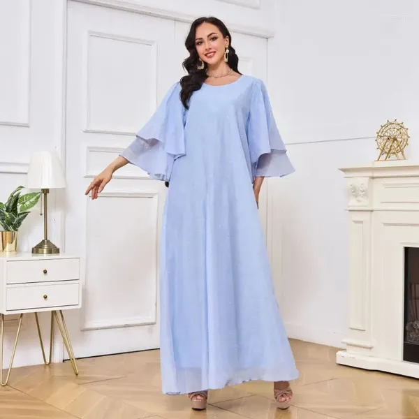 Vêtements ethniques Ramadan Caftan Dubaï Turquie Robe Musulman Lotus Feuille Robe à manches Femmes Eid Abaya Robes de fête Abayas Kaftan Jalabiya