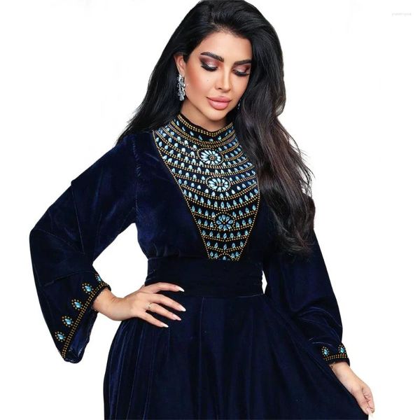 Ropa étnica Vestido de Ramadán Abaya Elegante Dubai Mujer Terciopelo Diamantes Vestidos de noche Musulmán Medio Oriente Robe Longue Femmes Musulmane