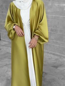 Ropa étnica Ramadán Eid Abayas para mujeres Kimono Femme Musulmane Satin Kaftan Maxi Abaya Dubai Árabe Turquía Islam Pakistán Vestido musulmán Robe 230324