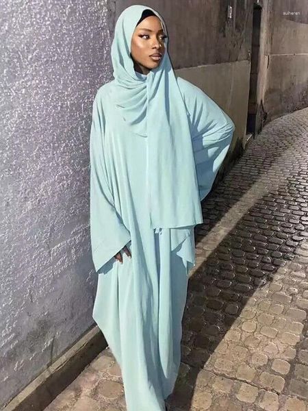 Vêtements ethniques Ramadan Eid Batwing One Piece Abaya Dubaï Robe de prière musulmane Abayas pour femmes Long Kaftan Hijab Robe Islam Vêtements Burqa