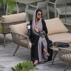 Vêtements ethniques Ramadan Eid Black Broiderie Open Modest Abaya Dubai 2024 Été musulman Kimono Abayas pour les femmes Kaftan Robes Islamic