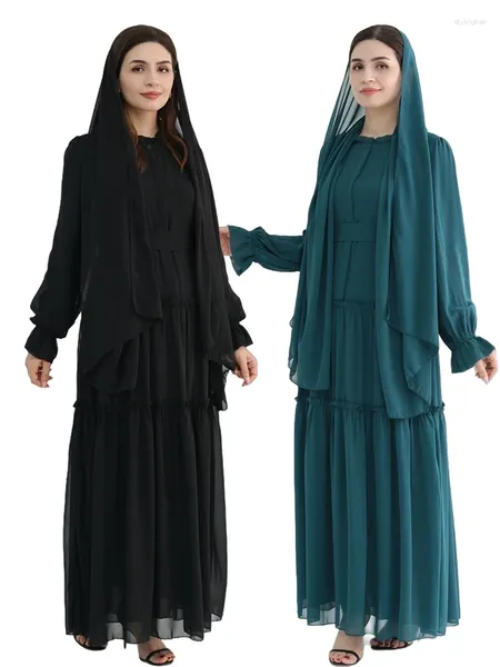Vêtements ethniques Ramadan Eid mousseline musulmane modeste Khimar Abaya Set Dubaï Turquie Islam Dress Abayas pour femmes Kebaya Kaftan Robe Femme