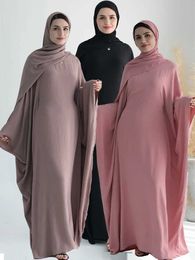 Vêtements ethniques Ramadan Eid Cotton Lingen Khimar Abaya Set Dubai Muslim Set Hijab Dress