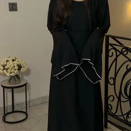 Vêtements ethniques Ramadan Eid Diamond à manches longues djellaba robe musulmane dubai mode abaya mince robes islam robe women satin