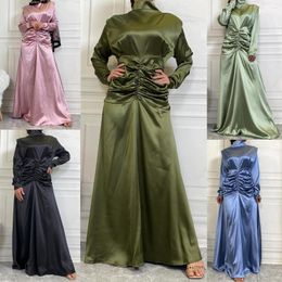 Vêtements ethniques Ramadan Eid Djellaba Robe musulmane féminine Robe plissée Dubaï Doux Satin épais Abaya Turquie Islam Abayas Robe