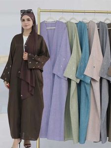 Vêtements ethniques Ramadan Eid broderie lune hijab modeste kimono abaya dubai luxe kaftan musulman coat sets islam for women caftan robe musulmane t240510
