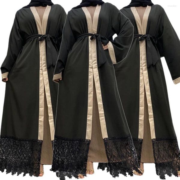 Vêtements ethniques Ramadan Eid Fashion Kimono Hobe musulmane élégante Couleur pure patchwork Long Open Abaya Femmes Modeste porte Robe