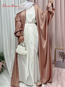 Etnische kleding Ramadan Eid Fashion Puff Sleeve losse moslim Abaya's zachte mantel Musulmane Abaya Elegante zijdeachtige moslim Arabische eredienst Kleding 230529