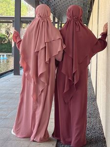 Vêtements ethniques Ramadan Eid Abaya à capuche Jilbab 2 pièces ensemble prière musulmane tenue jilbabs pour femmes longue Khimar Hijab robe islamique Niqab Burka 230529
