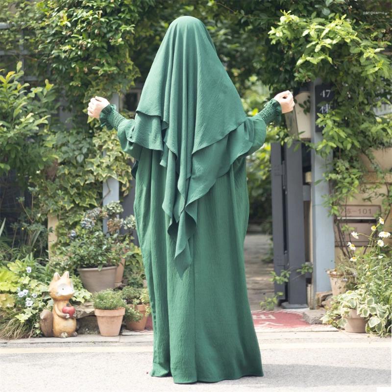 Etniska kläder ramadan eid huva hijab khimar abayas islam abaya kvinnor bön plagg huvudduk muslim 2 bit set blygsam kaftan robe