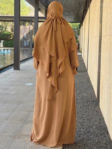 Vêtements ethniques Ramadan Eid Jilbab 2 pièces Set Crepe Femmes musulmanes prière Abaya Match Khimar Long Hijab Dress Islamic Niqab