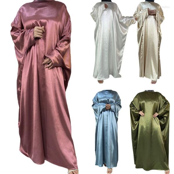 Vêtements ethniques Ramadan Eid Kaftan Satin Abaya Dubaï Turquie Musulman Hijab Maxi Modeste Robe Lâche Islamique Abayas Pour Femmes Robes Arabes