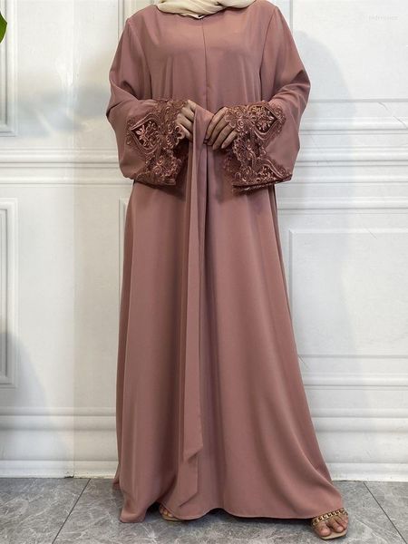 Vêtements ethniques Ramadan Eid Dentelle Couture Djellaba Robe Musulmane Dubai Fashion Front Zipper Silky Abaya Broderie Robes Islam Vêtements Robe