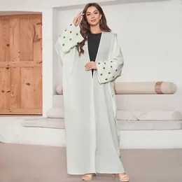 Vêtements ethniques Ramadan Eid Feuilles broderie noire blanc kimono abaya dubai luxe musulman islam kaftan robe abayas for women kebaya caftan
