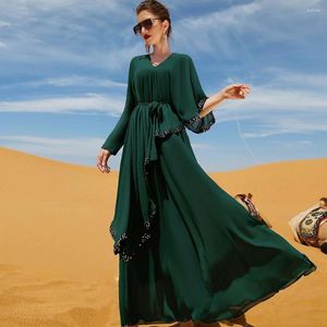 Etnische kleding Ramadan Eid Mubarak Abaya Chiffon Dress Pools Satin Muslim Arabische hijab Lange Kaftans vrouwen gewaad Djellaba Femme Islam