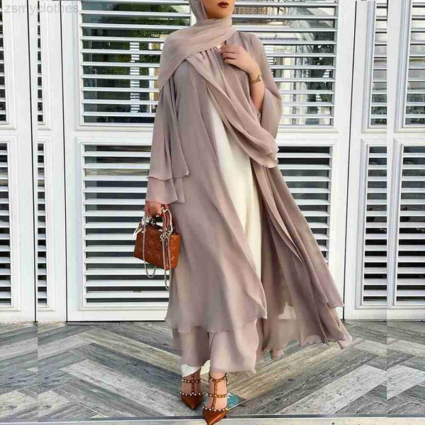 Vêtements Ethniques Ramadan Eid Mubarak Mousseline De Soie Ouvert Abaya Kimono Dubaï Turquie Islam Caftan Robe Musulmane Vêtements Abayas Pour Femmes Robe Femme Caftan