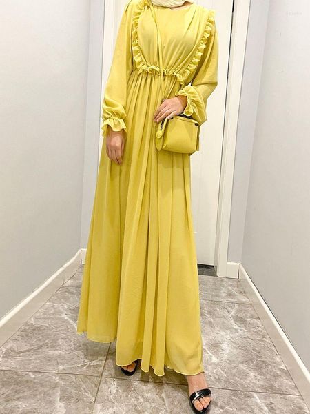 Vêtements Ethniques Ramadan Eid Mubarak Mousseline De Soie Abaya Dubaï Turquie Islam Robe Musulmane Caftan Pour Femmes Djellaba Robe Femme Musulmane Longue