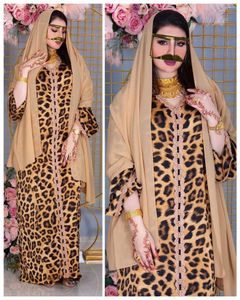 Vêtements ethniques Ramadan Eid Mubarak Jalabiya Léopard Imprimer Maxi Robe Femmes 2024 Dentelle Patchwork Lâche Arabe Oman Dubaï Musulman Islamique