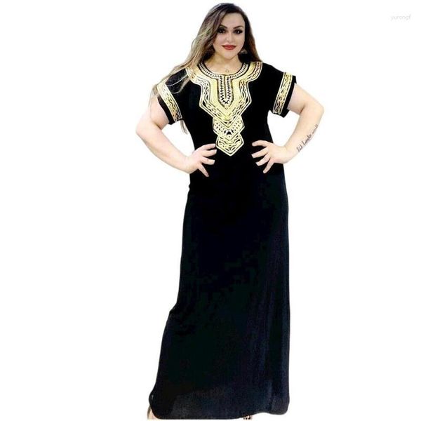 Ropa étnica Ramadán Eid musulmán negro bordado vestido suelto para mujer estilo Abaya Dubai Turquía túnica africana Kaftan Femme Jilbab árabe