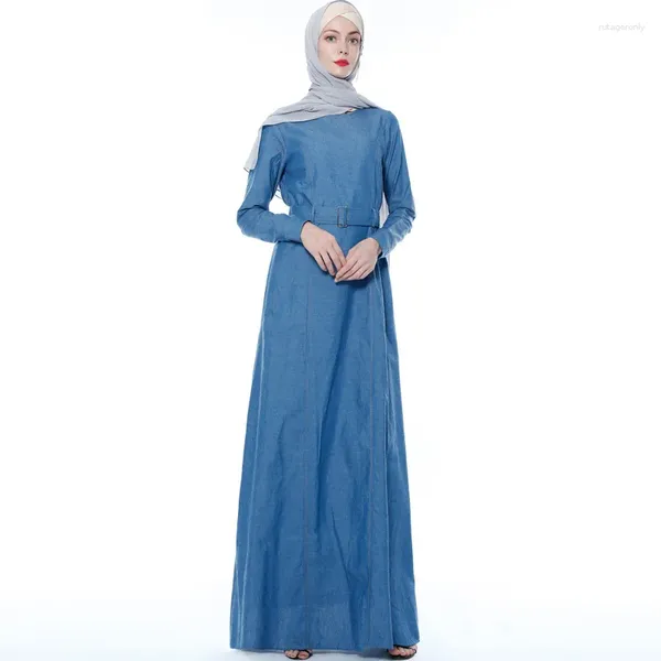 Vêtements ethniques Ramadan Eid Robe musulmane en gros Dubaï Mode Denim Tissu Abaya Maxi Femme Pleine longueur Robes islamiques Wy210