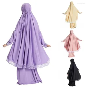 Vêtements ethniques Ramadan Eid Musulman Enfants Prière Hijab Jupes Ensemble Dubaï Abaya Turquie Enfants Robe Moyen-Orient Filles Islamiques Foulard Kaftan