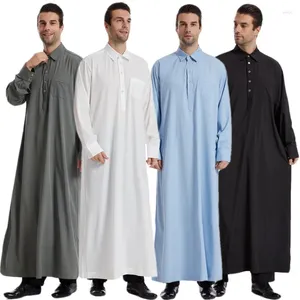Vêtements ethniques Ramadan Eid Muslim Mens à manches longues Robe Jubba Thobe Islamic Saudi Kaftan Vêtements du milieu-orient Dubaï Abaya Turkish Man Dress