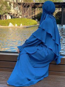 Vêtements ethniques Ramadan Eid Femme musulmane Jilbab 2 pièces Abaya avec hijab Long Khimar Niqab Ensemble Robe de prière aérienne Islam Outfit Djellaba
